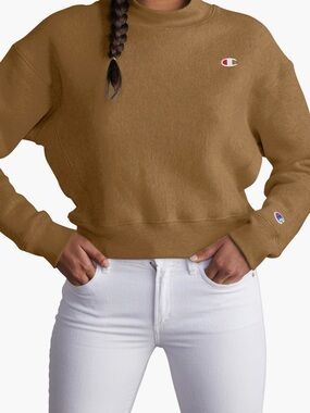 Champion Reverse Weave Mock Neck Crop Sweatshirt in Brown Sepia